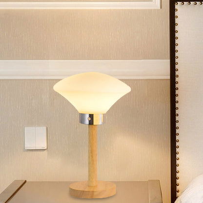 Avelena | Globe/Zylinder/Quadrat Nachttischlampe Modernist Frosted Glass 1 Licht Holz Nachttischlampe für Bettrande