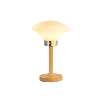 Avelena | Globe/Zylinder/Quadrat Nachttischlampe Modernist Frosted Glass 1 Licht Holz Nachttischlampe für Bettrande