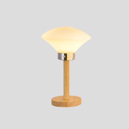 Avelena | Globe/Zylinder/Quadrat Nachttischlampe Modernist Frosted Glass 1 Licht Holz Nachttischlampe für Bettrande