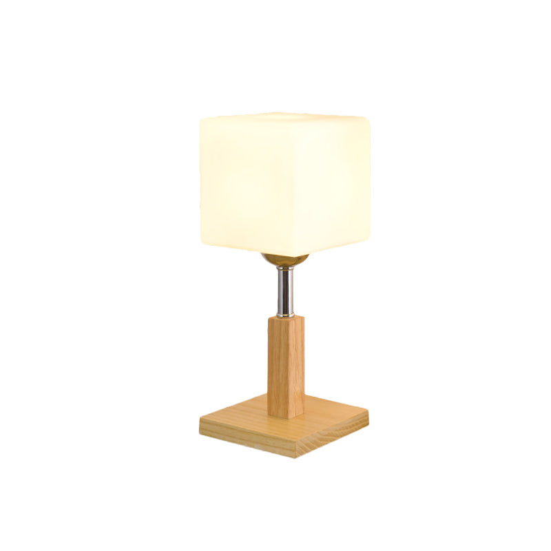 Avelena | Globe/Zylinder/Quadrat Nachttischlampe Modernist Frosted Glass 1 Licht Holz Nachttischlampe für Bettrande