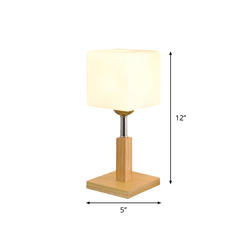 Avelena | Globe/Zylinder/Quadrat Nachttischlampe Modernist Frosted Glass 1 Licht Holz Nachttischlampe für Bettrande