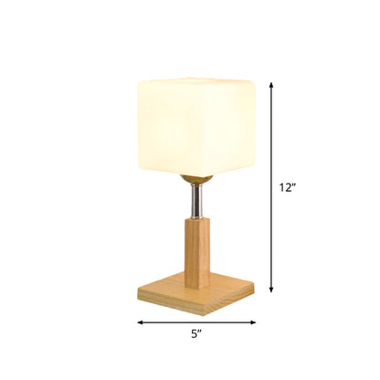 Avelena | Globe/Zylinder/Quadrat Nachttischlampe Modernist Frosted Glass 1 Licht Holz Nachttischlampe für Bettrande
