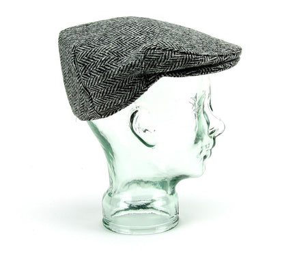 Avelena | Fischgräten Harris Tweed Flat Cap Grau