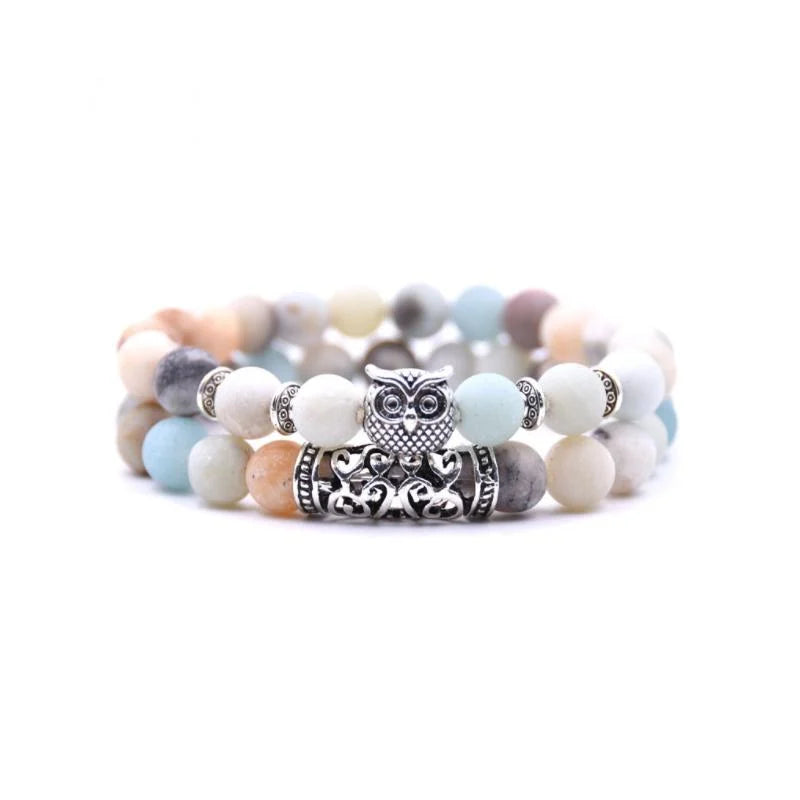Avelena | Eule Charme Naturstein Armband