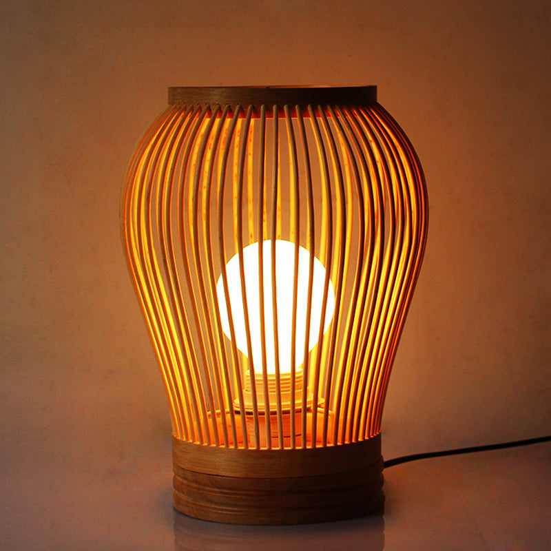 Avelena | Japanisch 1 Glühbirne Aufgabebeleuchtung Weiß Tropfen Kleine Schreibtischlampe mit Bambusschirm für Nachttisch