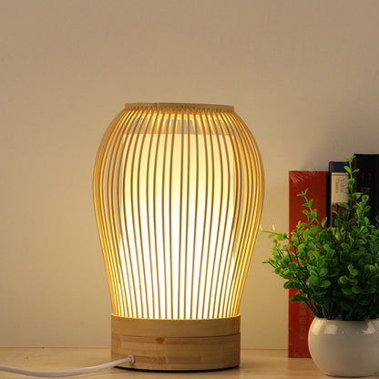 Avelena | Japanisch 1 Glühbirne Aufgabebeleuchtung Weiß Tropfen Kleine Schreibtischlampe mit Bambusschirm für Nachttisch