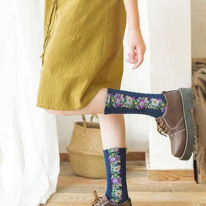 Avelena | Vintage Socken mit Blumenstickerei (5 Paar)