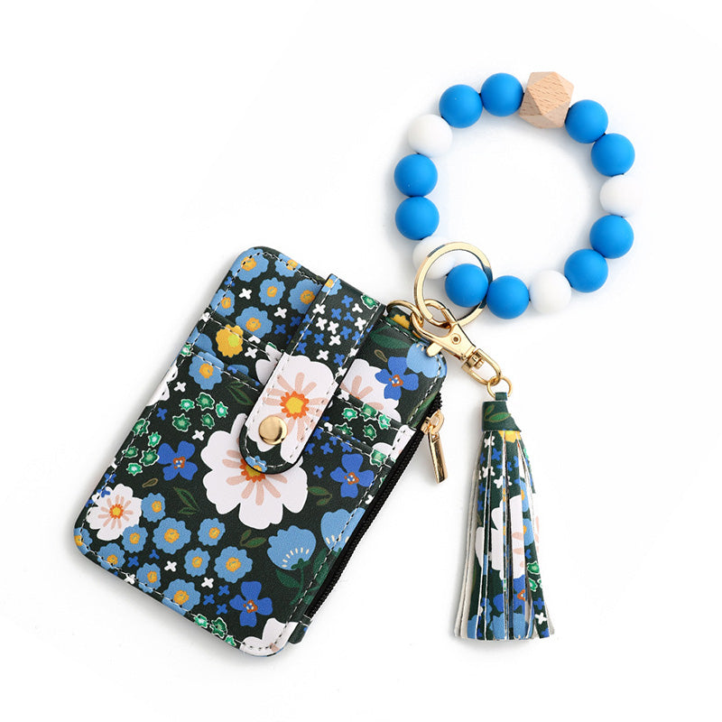 Avelena | Boho-Stil Perlen & Tassle Dekorierter Schlüsselanhänger mit Blumenmuster Geldbörse