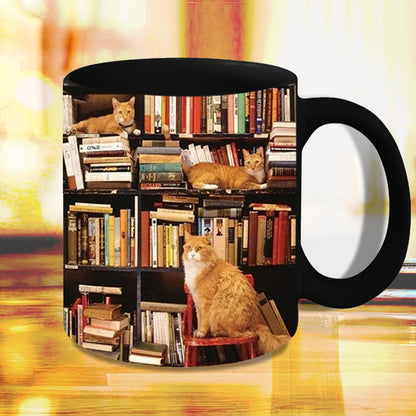 Avelena | Bücherregal Keramikkaffeebecher - Geschenk für Katzenbuchliebhaber