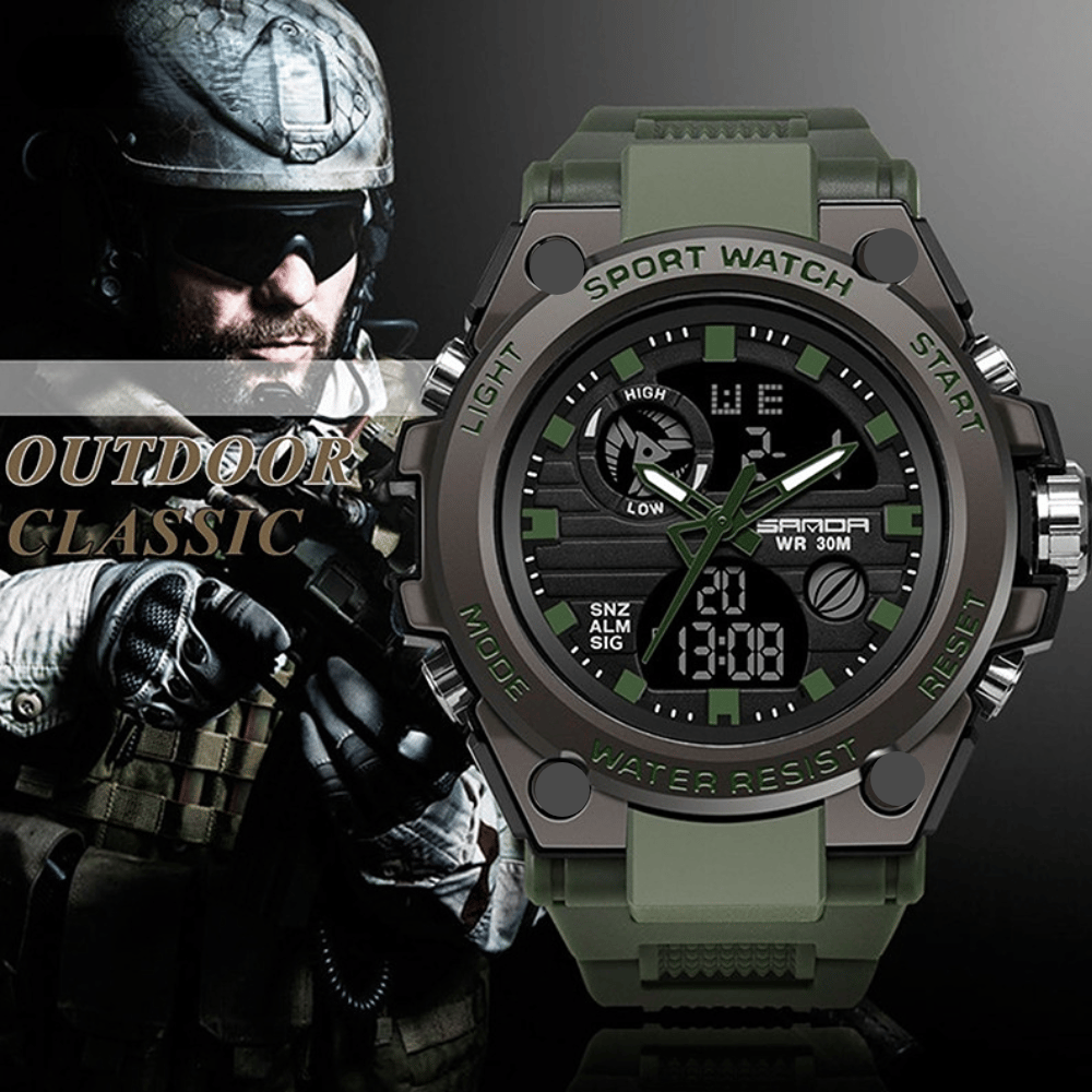 Avelena | Sportliche Dual-Display Mode Multifunktionale wasserdichte leuchtende Herrenarmbanduhr