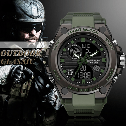 Avelena | Sportliche Dual-Display Mode Multifunktionale wasserdichte leuchtende Herrenarmbanduhr