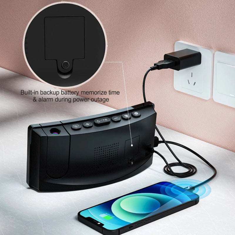 Avelena | Projektor Wecker Mit 180° Rotierbarem Projektor, 3-Stufen Helligkeit, Progressiver Lautstärke & Usb Ladegerät