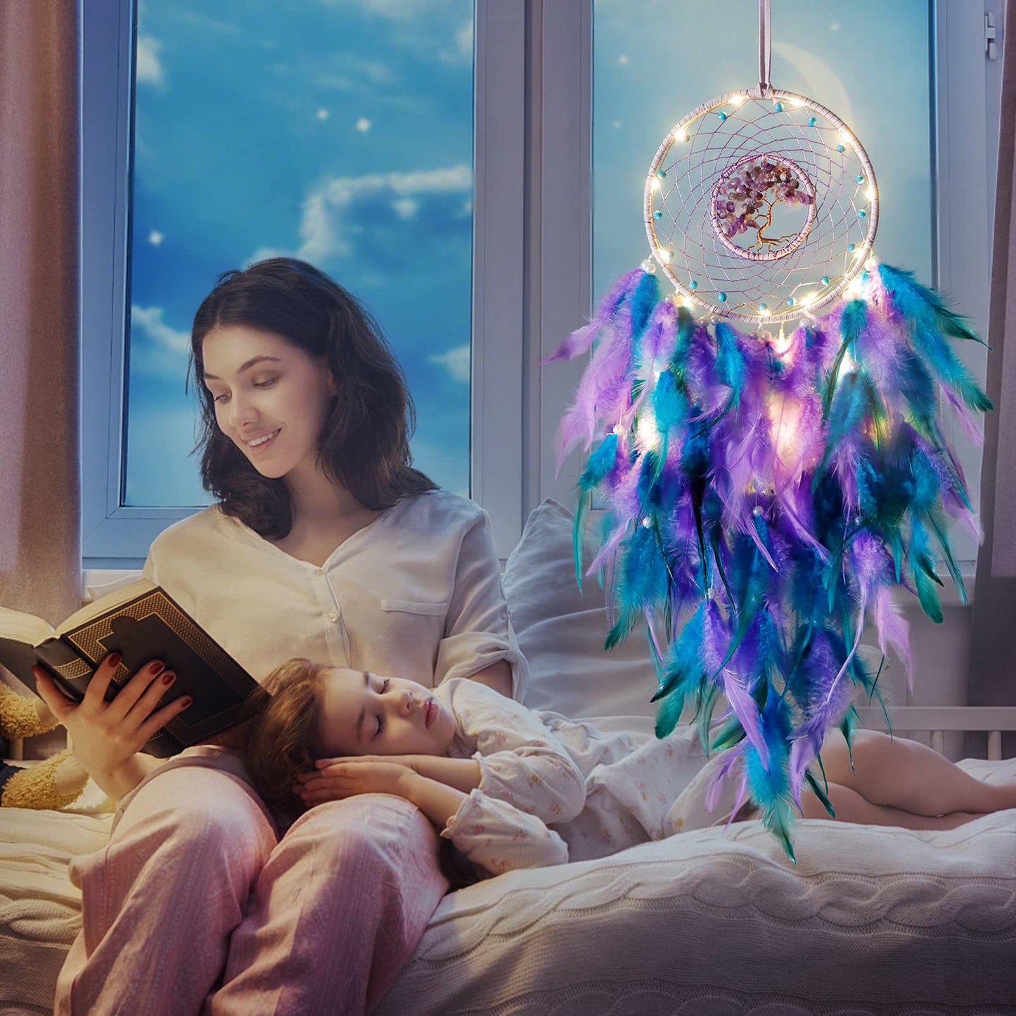 Avelena | Frendorf Kristall Lebensbaum Feder Glühen Traumfänger