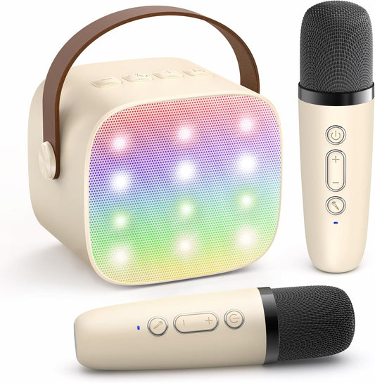 Avelena | Tragbare Mini Karaoke Maschine mit Bluetooth Lautsprecher & 2 Wireless Mikros – Veylo