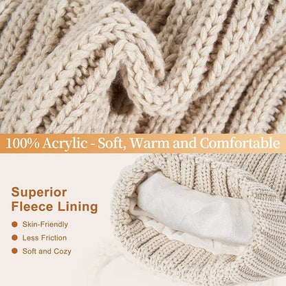 Avelena | Damen Mütze mit Pom Pom Lange Schal Nackenwärmer Touchscreen-Handschuhe 3 In 1 Set