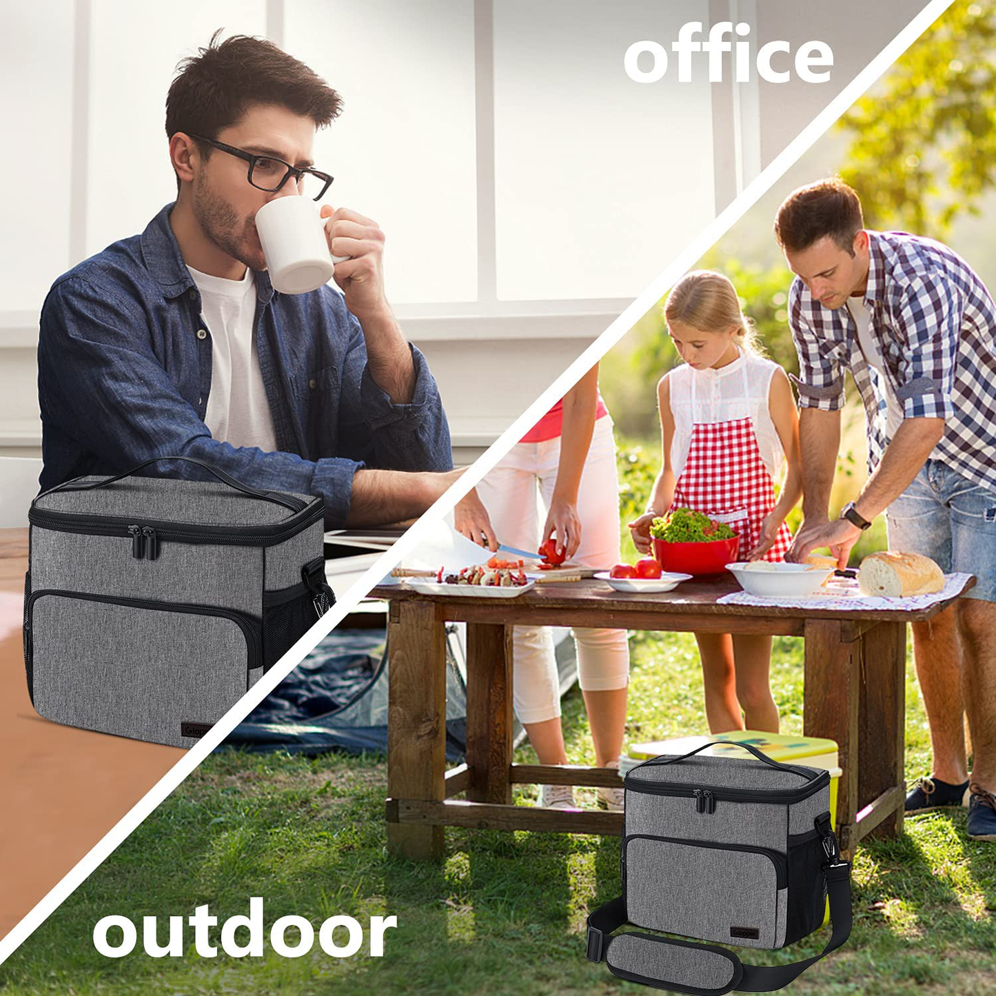 Avelena | Auslaufsicherer Lunchbag Für Männer Frauen Lunchkühler Tasche Isolierte Lunchbox Organizer Große Lunchbeutel Mit Verstellbarem Schulterriemen Erwachsene Wiederverwendbare Lunchbag Arbeit Picknick (Grau), Von Gloppie