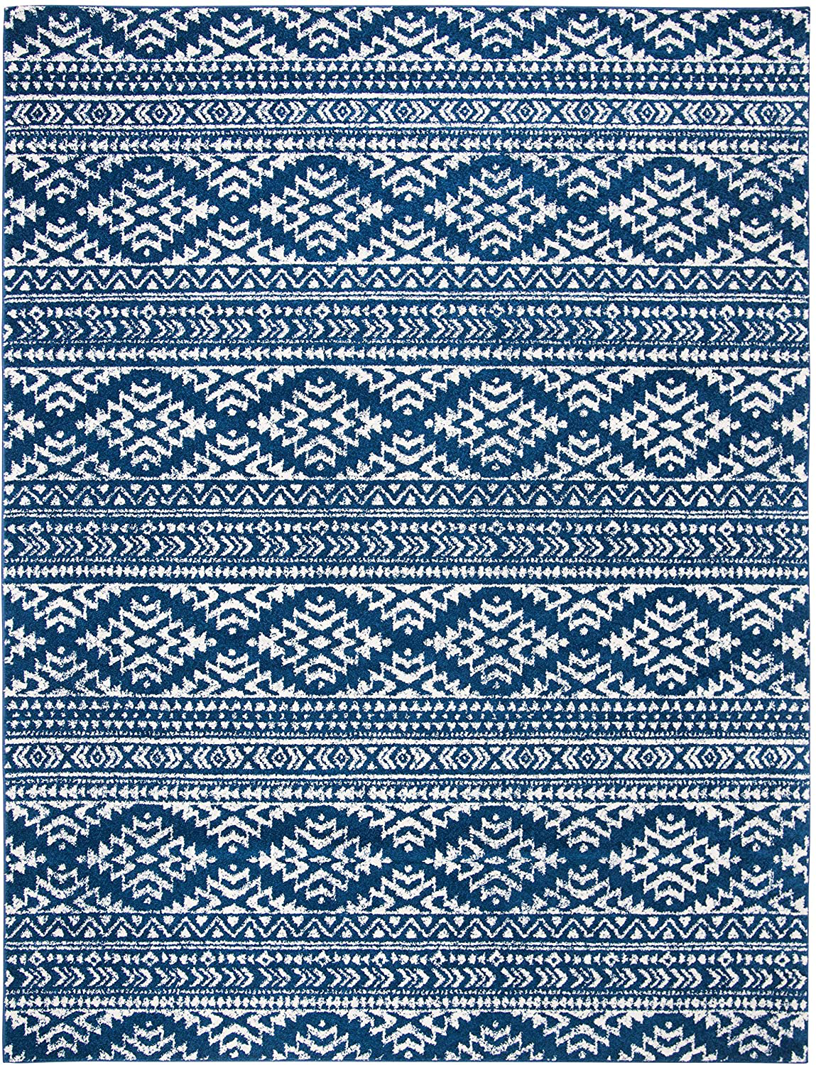 Avelena | Safavieh Tulum Kollektion Tul272N Marokkanisches Boho Tribal Nicht-Fusselnd Wohn- Schlafzimmer Teppich, 5' X 5' Quadrat, Marineblau / Elfenbein