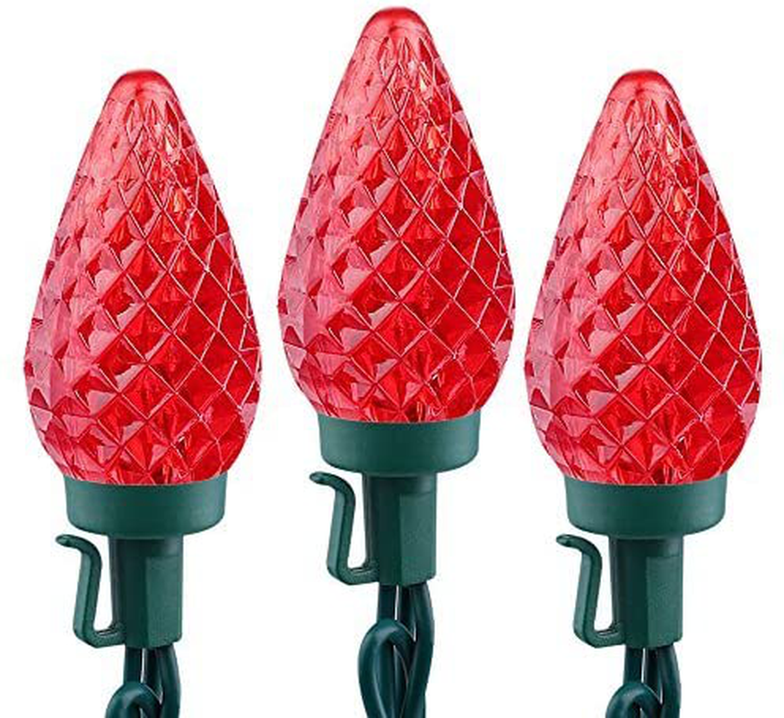 Avelena | Brizled Rote Weihnachtslichter, 16 Fuß 25 Led Facettierte C9 Weihnachtslichter, Verbindbare 120V Ul Zertifizierte Weihnachtsbaumlichter