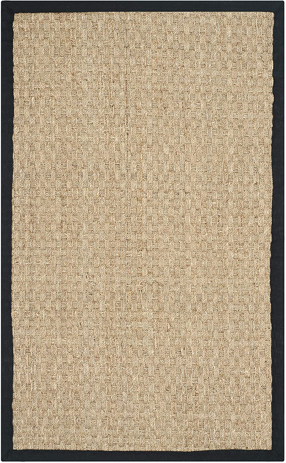Avelena | Safavieh Naturfaser-Kollektion NF114J Border Korbgewebe Seegras Teppich, 4' x 4' Quadrat, Elfenbein