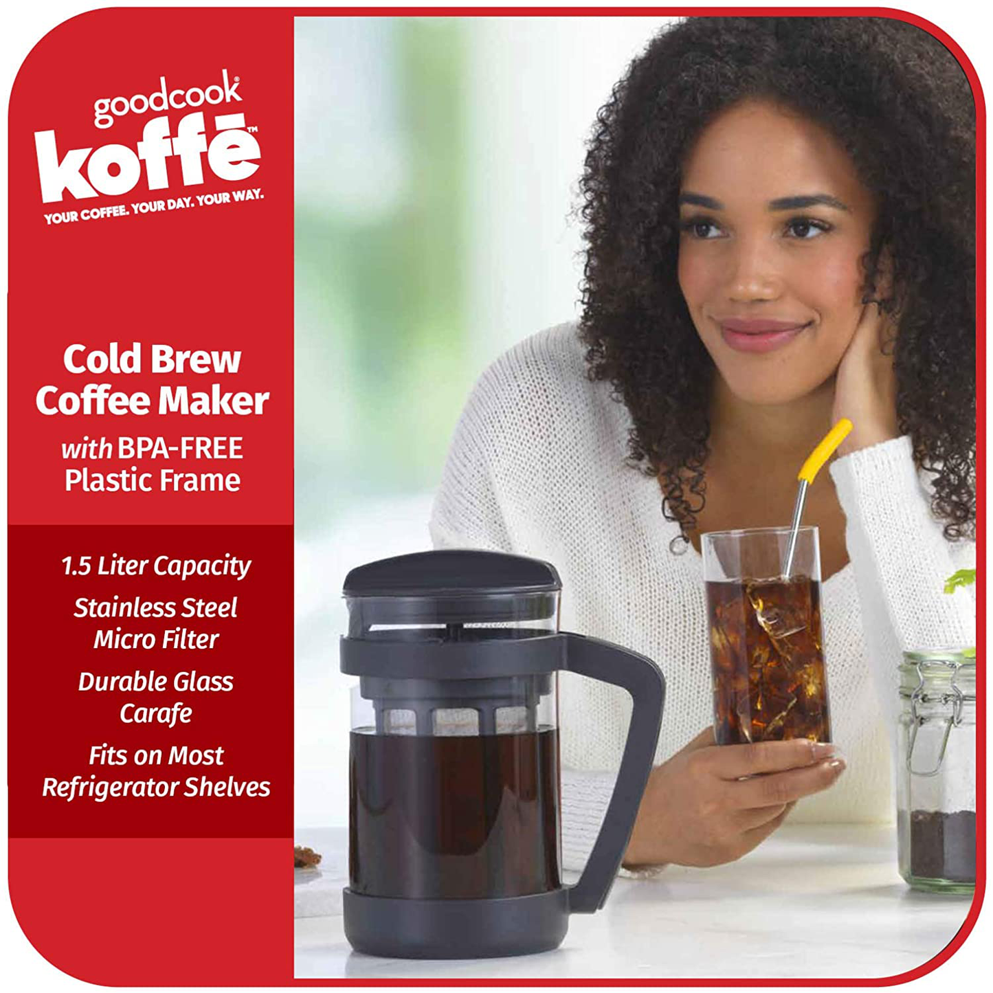 Avelena | Goodcook Koffe 1.5L Glas Cold Brew Coffee Maker Mit Bpa-Freiem Kunststoffrahmen