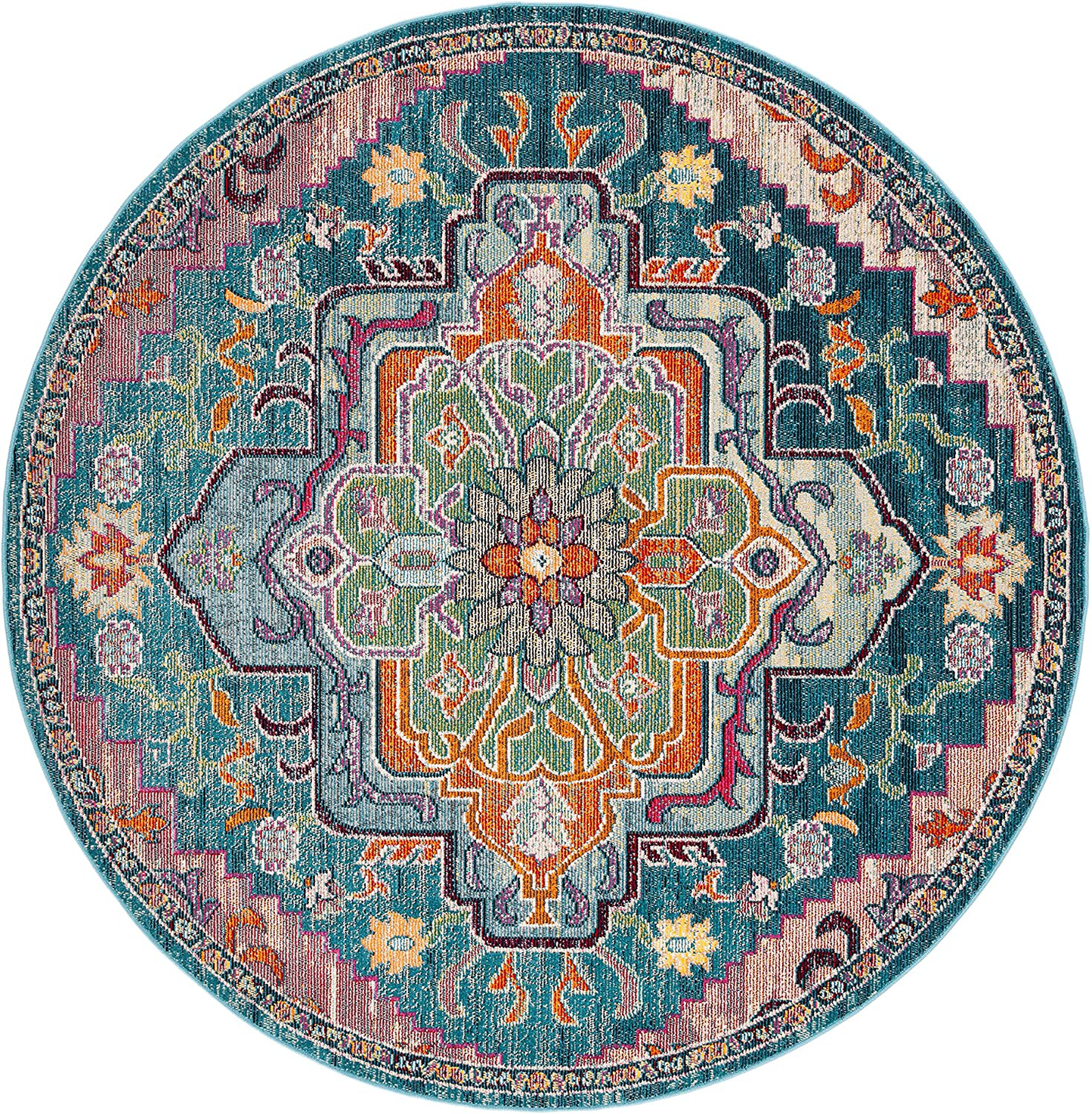 Avelena | Safavieh Crystal Collection Crs501K Boho Chic Oriental Medallion Abgenutzter Nicht-Verschiebbarer Wohn- Schlafzimmer Akzent Teppich, 4' X 6', Orange / Teal