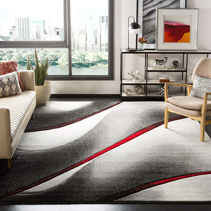 Avelena | Safavieh Hollywood Kollektion Hlw712K Mid-Century Modern Nicht-Shedding Fleckenresistent Wohnraum Schlafzimmer Bereich Teppich, 2'7" X 5', Grau / Rot
