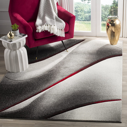 Avelena | Safavieh Hollywood Kollektion Hlw712K Mid-Century Modern Nicht-Shedding Fleckenresistent Wohnraum Schlafzimmer Bereich Teppich, 2'7" X 5', Grau / Rot