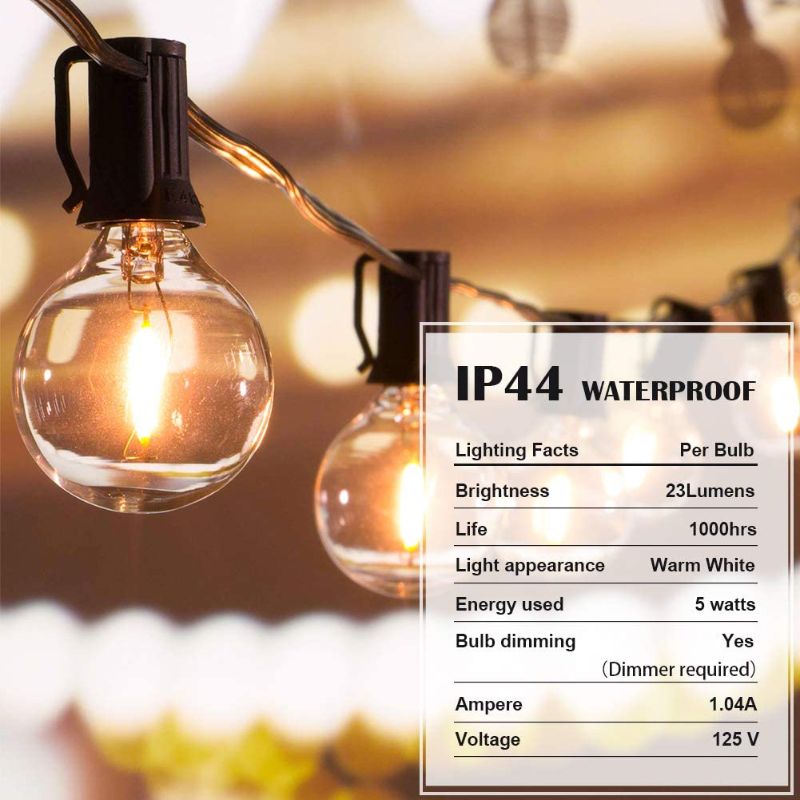 Avelena | 25Ft wasserdichte Globus Patio Lichterkette mit 27 Edison klaren Glühbirnen