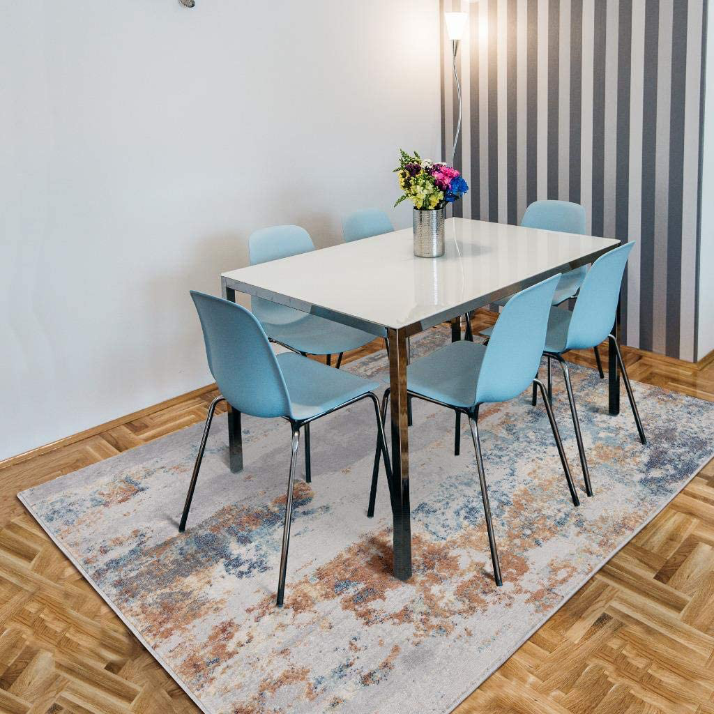 Avelena | Luxe Weavers Teppiche – Euston Moderne Teppiche Mit Abstrakten Mustern 7681 – Mittel Hochflor Teppich, Dunkelblau, Hellblau / 4 X 5