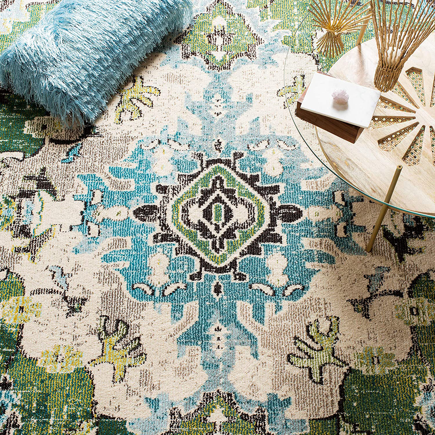 Avelena | Safavieh Monaco Kollektion MNC243D Boho Chic Medaillon Abgenutzt Nicht schütten Fleckenresistent Wohnzimmer Schlafzimmer Läufer, 2'2" x 8', Pink / Mehrfarbig
