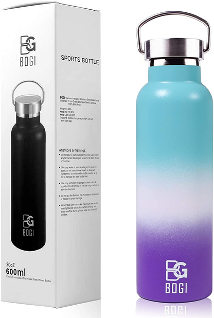 Avelena | Bogi 20Oz Doppeltwandige Vakuum-Isolierte Edelstahl-Wasserflasche - Kratzfest & Umweltfreundlich Für Outdoor-Sport Yoga Camping + Strahl Flip Deckel, 2 Strohhalme & Reinigungsbürste