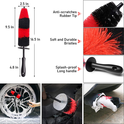 Avelena | Jaronx 15 PCS Auto Rad- & Reifenbürsten Set, 17 Zoll langer Griff Felgenbürste, kurzgriffige Radbürste, Detailbürsten, Waschhandschuhe, Lüftungsstaubbürste, Wachsapplikator-Pads, Waschlappen, Waschbürsten