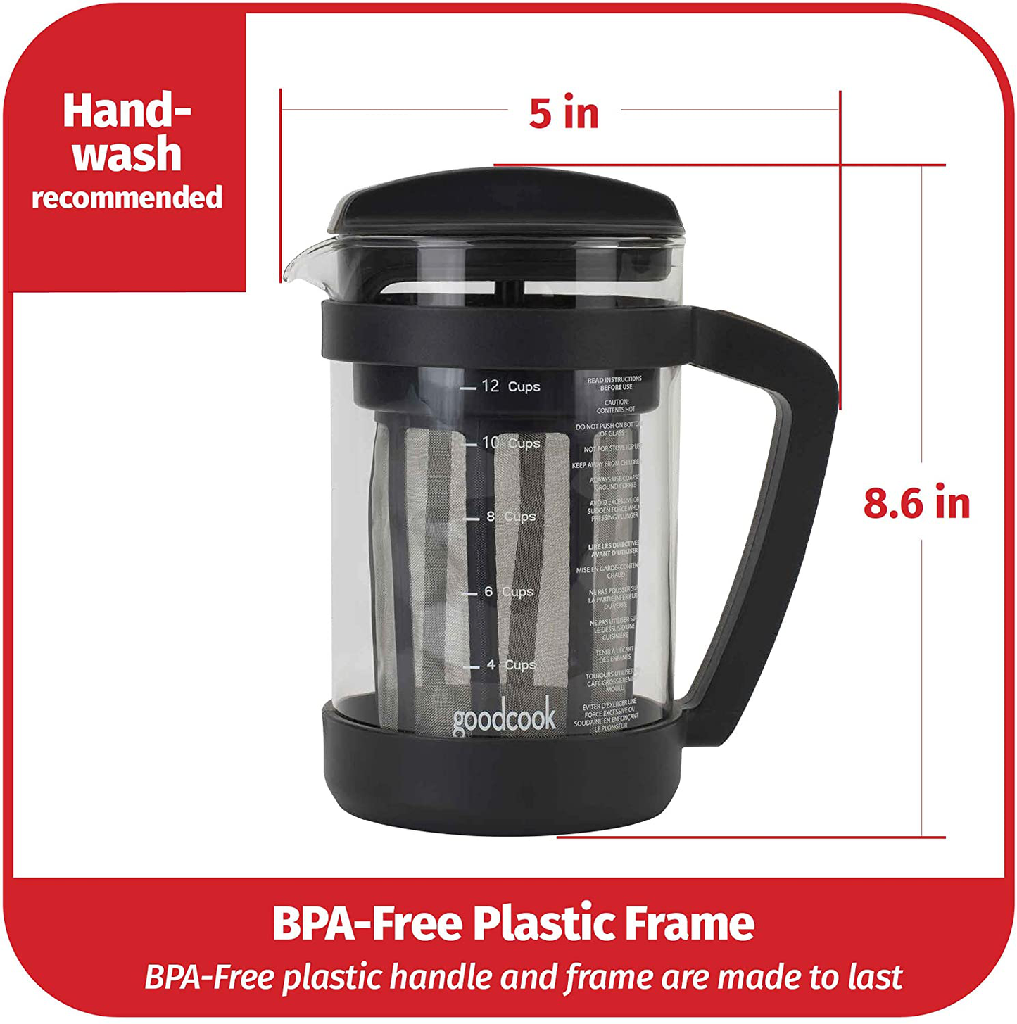 Avelena | Goodcook Koffe 1.5L Glas Cold Brew Coffee Maker Mit Bpa-Freiem Kunststoffrahmen