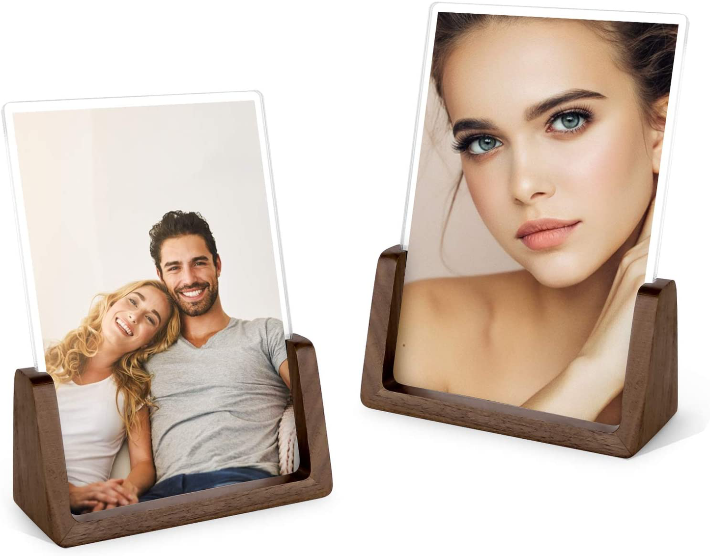 Avelena | Mixoo Bilderhalter 2Er-Pack - Rustikale Holzbildhalter Mit Walnussbasis Und Hochauflösenden Bruchsicheren Acrylglasabdeckungen Für Tisch- Oder Desktopansicht (4X6 Zoll, Horizontal + Vertikal)