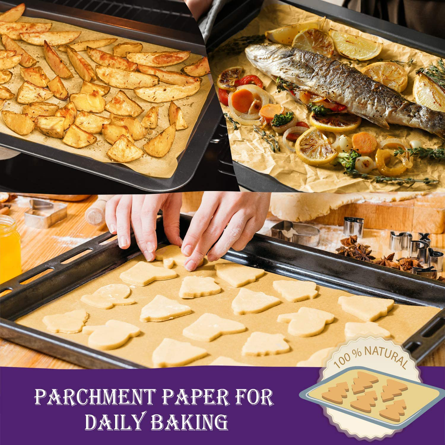 Avelena | Hiware 200 Stück Pergamentpapier Backbleche 9X13 Zoll, Vorprägung Antihaft Pergamentpapier Zum Backen, Kochen, Grillen, Braten Und Dampfen - Ungebleicht, Passt Für Viertel Backbleche