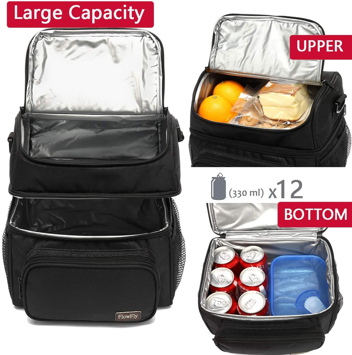 Avelena | Flowfly Kids Doppel Decker Kühler Isolierte Lunchbag Lunchbox Große Tasche Für Jungen, Mädchen, Mit Verstellbarem Gurt, Hai