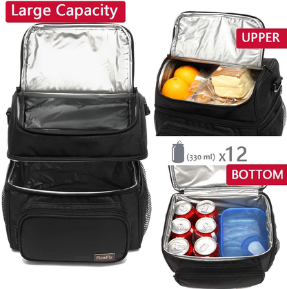 Avelena | Flowfly Kids Doppel Decker Kühler Isolierte Lunchbag Lunchbox Große Tasche Für Jungen, Mädchen, Mit Verstellbarem Gurt, Hai