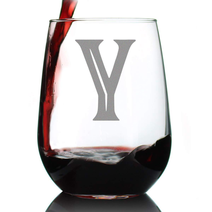 Avelena | Monogram Fet Buchstabe M - Ohne Stiel Weinglas - Personalisierte Geschenke für Frau und Mann - Großes graviertes Glas