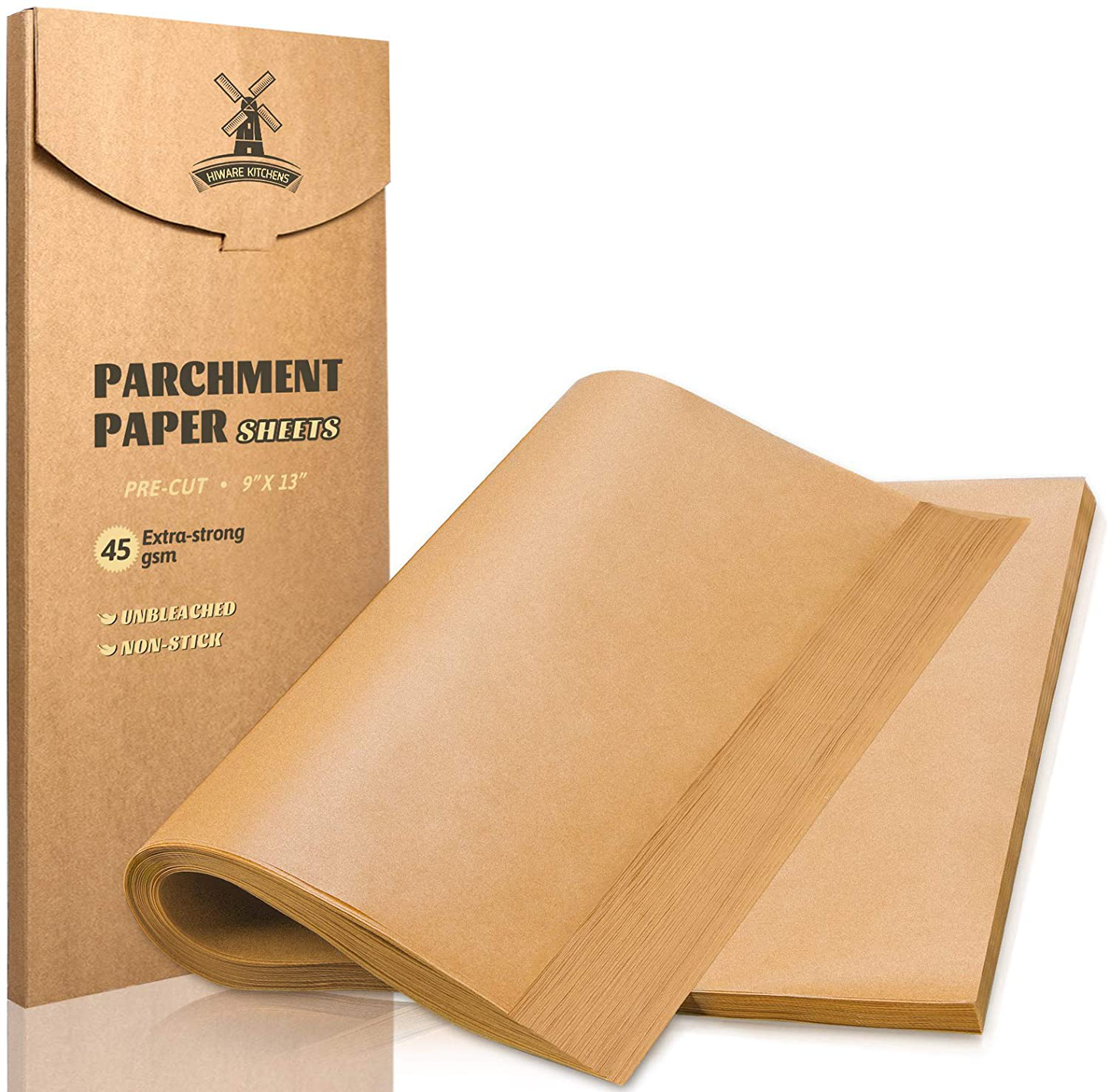 Avelena | Hiware 200 Stück Pergamentpapier Backbleche 9X13 Zoll, Vorprägung Antihaft Pergamentpapier Zum Backen, Kochen, Grillen, Braten Und Dampfen - Ungebleicht, Passt Für Viertel Backbleche