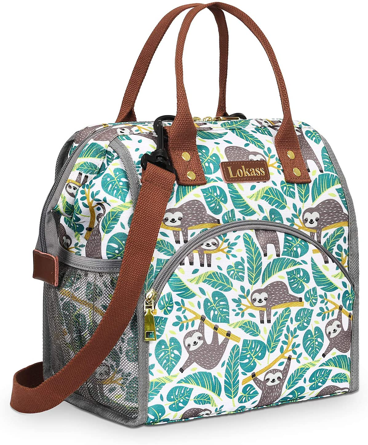 Avelena | Lokass Isolierte Lunchbox Lunch Tasche Groß Trinkbehälter Haltbares Nylon Snacks Organizer Mit Abnehmbaren Schultergurt Für Frauen Männer Erwachsene Arbeit Outdoor, Faultier