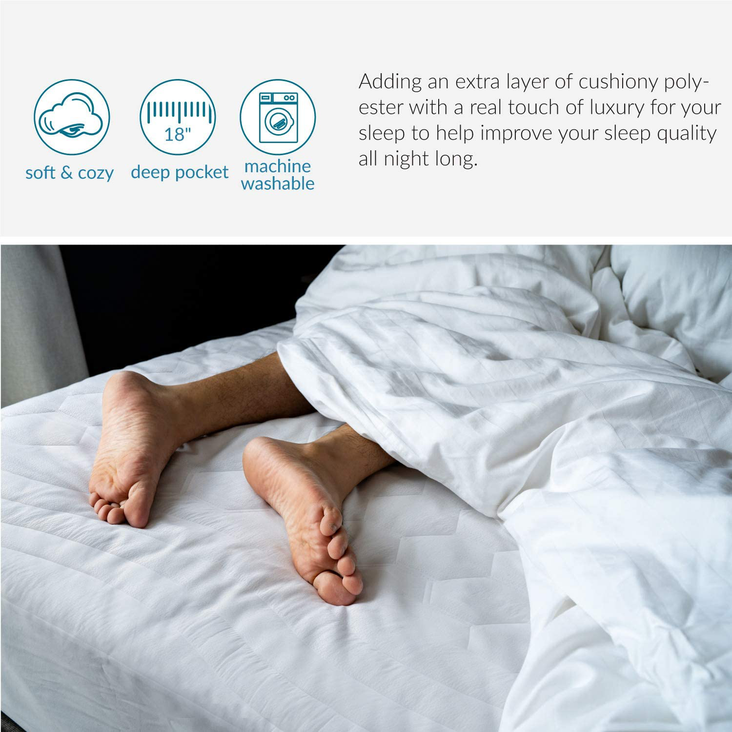 Avelena | Bedsure Twin Matratzenauflage Tiefe Tasche - Gepolsterter Matratzenschoner Für Twin Bett Kissenober Matratzenauflage Einfach, Laken Matratzenschoner, 39X75 Zoll, Weiß