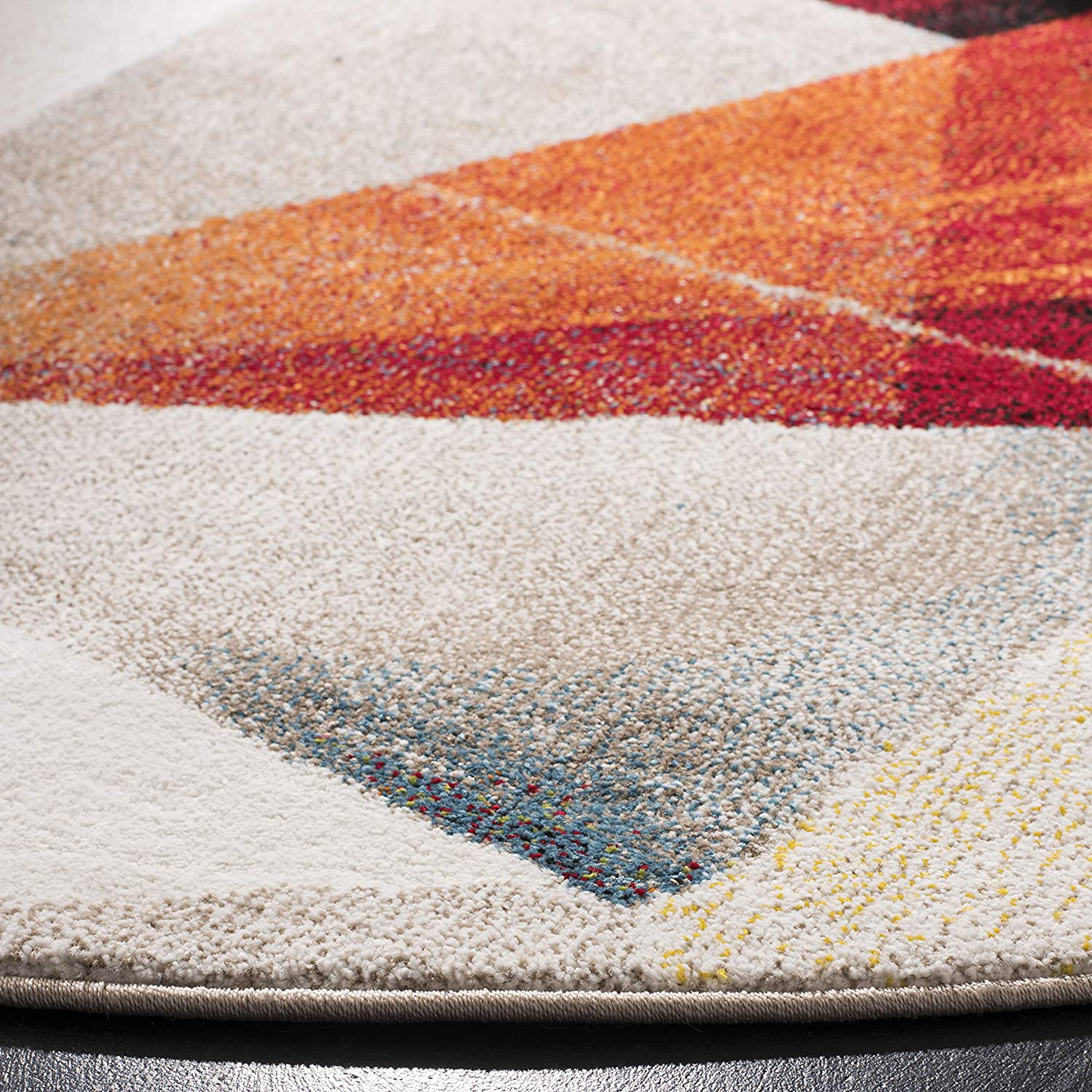 Avelena | Safavieh Porcello Kollektion Prl6940f Modern Abstrakt Nicht-Shedding Fleckenresistent Wohnzimmer Schlafzimmer Teppich 4' X 4' Rund Hellgrau/Orange