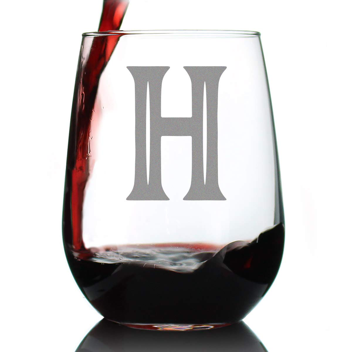 Avelena | Monogram Fet Buchstabe M - Ohne Stiel Weinglas - Personalisierte Geschenke für Frau und Mann - Großes graviertes Glas