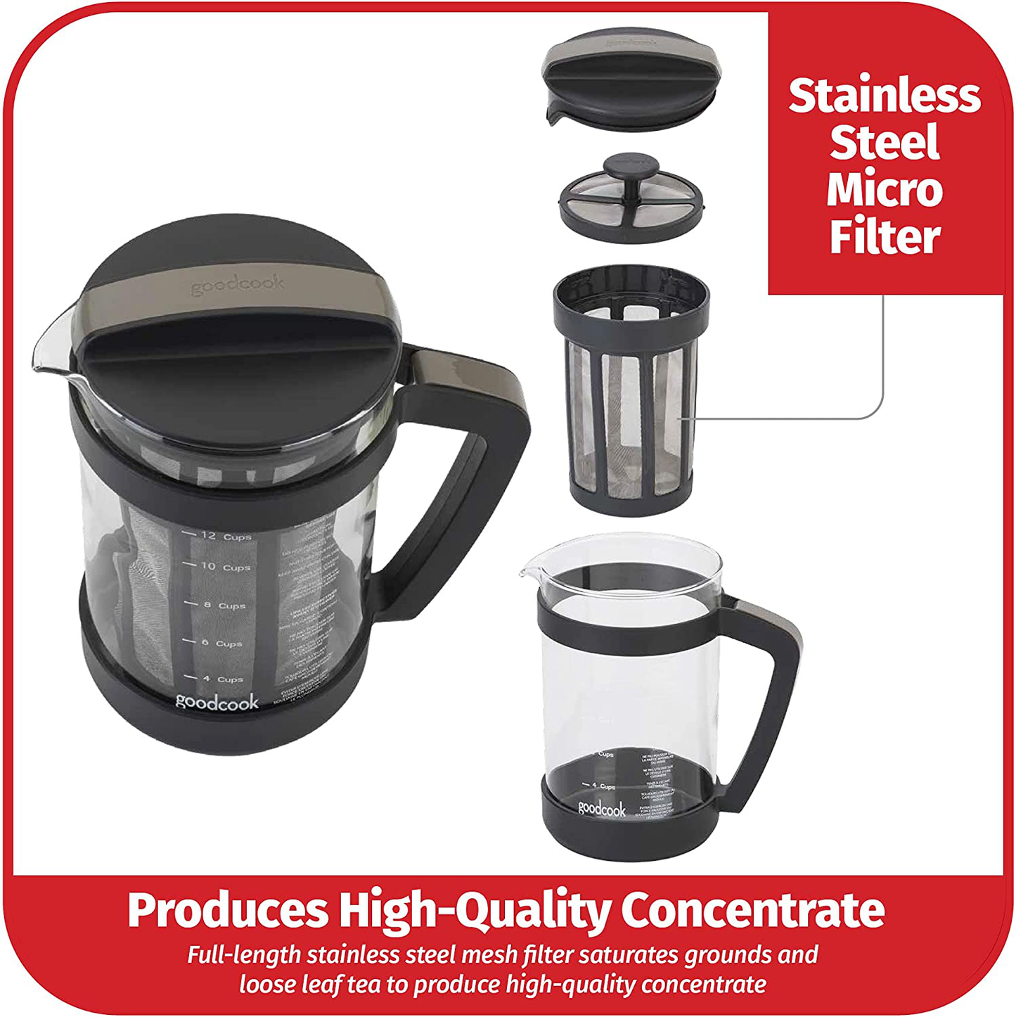Avelena | Goodcook Koffe 1.5L Glas Cold Brew Coffee Maker Mit Bpa-Freiem Kunststoffrahmen