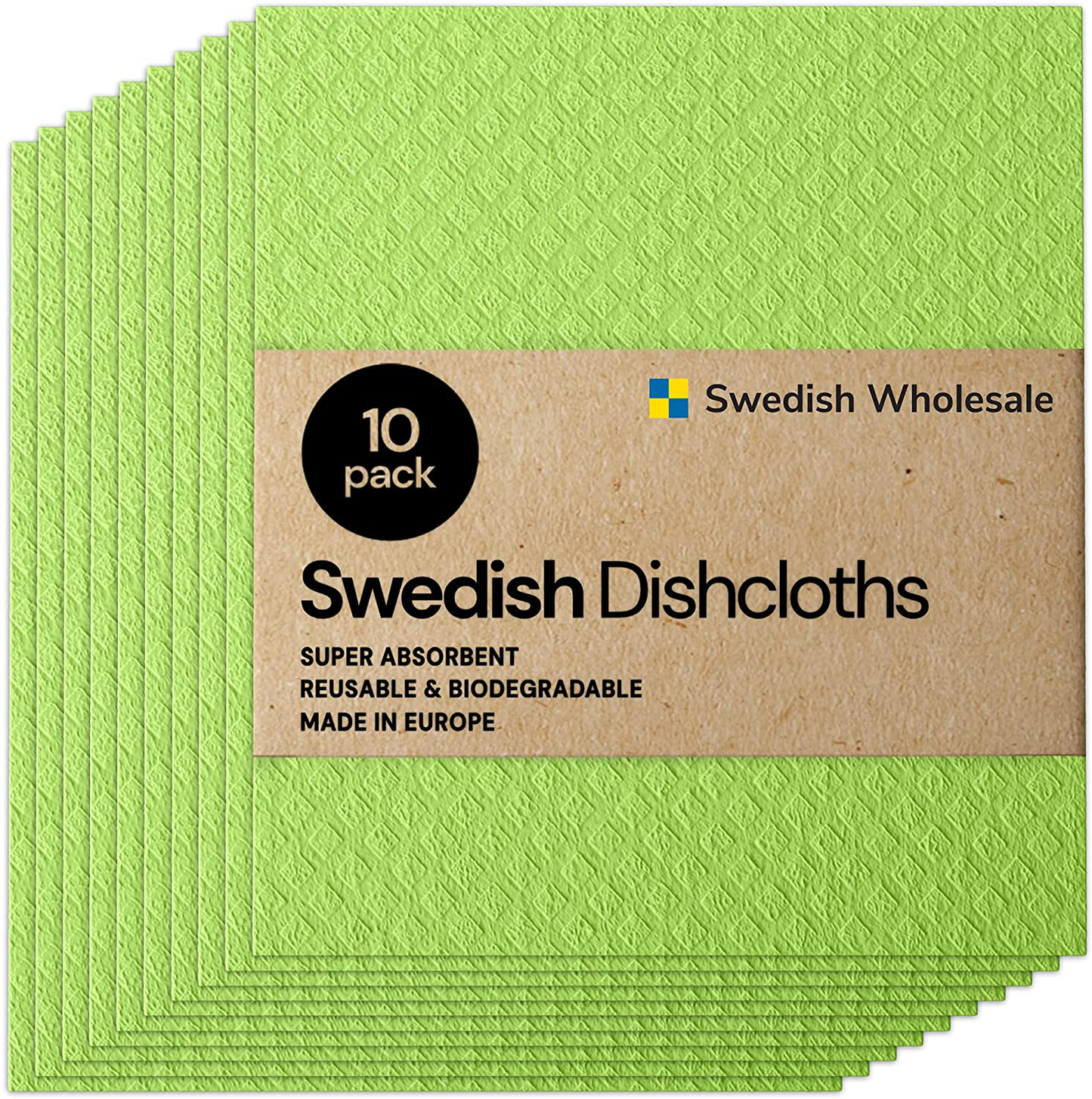 Avelena | Schwedischer Großhandel Schwedische Geschirrhandtücher - Paket Mit 10, Wiederverwendbare, Absorbierende Handtücher Für Küche, Bad Und Reinigung Von Arbeitsflächen - Cellulose Schwammtuch - Limette