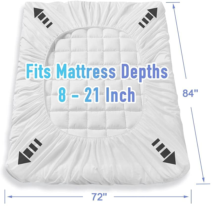 Avelena | Matbeby Bettwäsche Quilted Fitted California King Matratzenauflage Kühlend Atmungsaktiv Fuzzy Weiche Matratzenauflage Dehnt Sich Bis Zu 21 Zoll Tief, California King Größe, Weiß, Matratzenoberfläche Matratzen Schoner