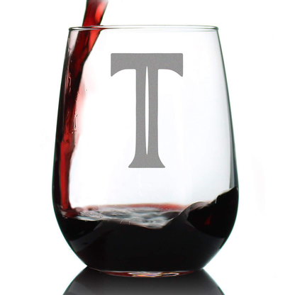 Avelena | Monogram Fet Buchstabe M - Ohne Stiel Weinglas - Personalisierte Geschenke für Frau und Mann - Großes graviertes Glas