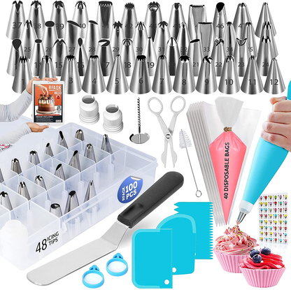 Avelena | Spritzbeutel und Tipps zum Dekorieren von Torten, Cupcakes & Keksen - 48 nummerierte Spritztüten für Torten mit wiederverwendbaren & Einweg-Backbeuteln