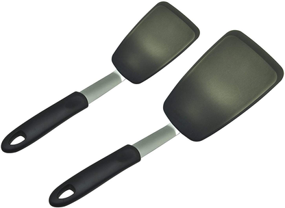 Avelena | Unicook 2er-Pack Flexible Silikonspachtel, Wender, 600F Hitzebeständig, Ideal zum Wenden von Eiern, Burgern, Crêpes und mehr, Schwarz