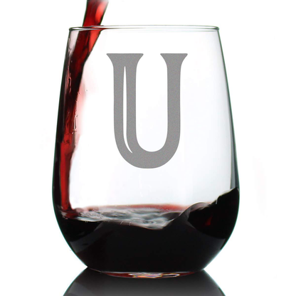 Avelena | Monogram Fet Buchstabe M - Ohne Stiel Weinglas - Personalisierte Geschenke für Frau und Mann - Großes graviertes Glas